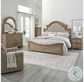 Magnolia Manor Weathered Bisque Upholstered King Panel Bed