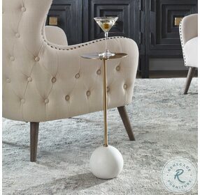 Gimlet White Marble and Brass Drink Table