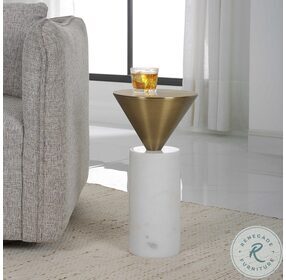 Top Hat White Marble and Brushed Brass End Table