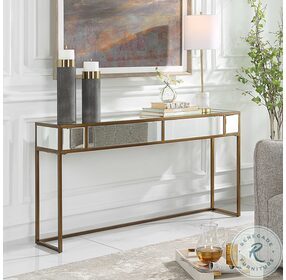Reflect Brushed Aged Gold Mirrored Console Table