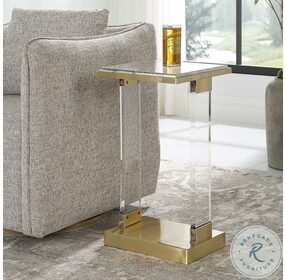 Muse Brushed Brass Seeded Glass Top Accent Table