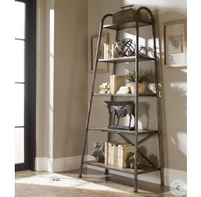 Zosar Brushed Steel and Warm Walnut Etagere
