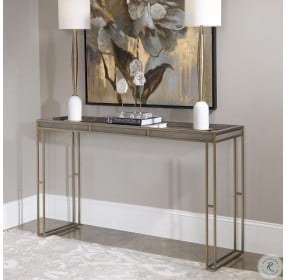 Cardew Charcoal Gray and Brushed Brass Console Table
