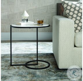 Twofold Satin Black And White Marble Top Accent Table