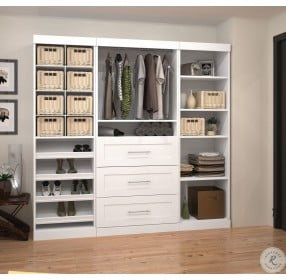 Pure White 86" Classic Open Storage Unit Cubby compartments With 3 Drawers