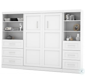 Pur White 120" Full Murphy Bed and 2 Shelving Units with Drawers