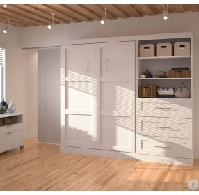 Pur White 95" Full Murphy Bed and Shelving Unit with Drawers