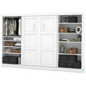 Pur White 131" Full Murphy Bed with 2 Shelving Units