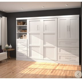 Pur White 120" Full Murphy Bed with Open and Concealed Storage