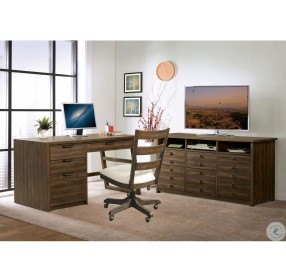 Perspectives Brushed Acacia Wood Back Upholstered Desk Chair