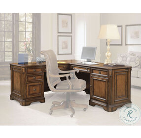 Brookhaven Distressed Brown L Shaped Home Office Set with Return