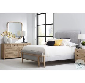 Post Soft Gray And Warm Tone King Upholstered Panel Bed