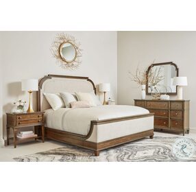 Newel Medium Cherry And Beige King Upholstered Panel Bed