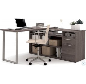 Solay Bark Gray L Shaped Desk with Lateral File and Bookcase