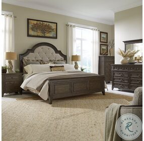Paradise Valley Saddle Brown Upholstered King Panel Bed