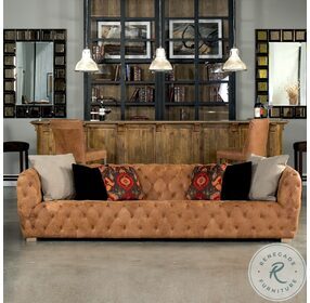 Long Stanley Tan Leather Sofa