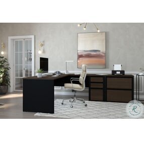 Connexion Antigua And Black 2 Piece L Shaped Desk And Lateral File Cabinet