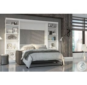 Pur White 109" Full Murphy Bed with Sofa and Shelving Units