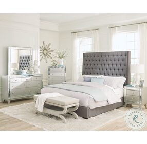 Camille Grey Upholstered King Panel Bed