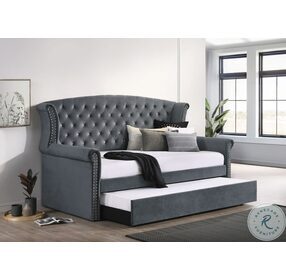 Scarlett Grey Velvet Twin Daybed with Trundle