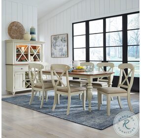 Ocean Isle Bisque And Natural Pine Extendable Rectangular Leg Dining Table