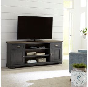 Ocean Isle Slate And Weathered Pine 72" Entertainment TV Stand