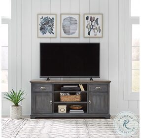 Ocean Isle Slate and Weathered Pine 64" Entertainment TV Stand