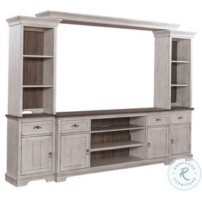 Ocean Isle Antique White and Weathered Pine Entertainment Center with Piers
