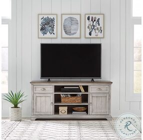 Ocean Isle Antique White and Weathered Pine 64" Entertainment TV Stand