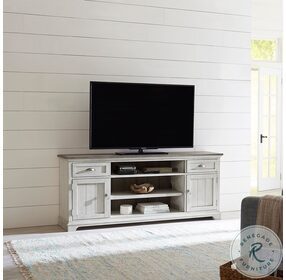 Ocean Isle Antique White and Weathered Pine 72" Entertainment TV Stand