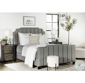 Fiona Light Grey and Black King Upholstered Panel Bed