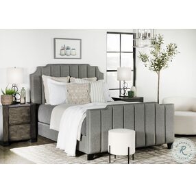 Fiona Light Grey and Black Queen Upholstered Panel Bed