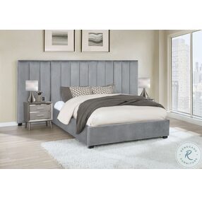 Arles Grey Queen Upholstered Wall Panel Bed