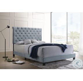 Warner Slate Blue Velvet Upholstered King Panel Bed