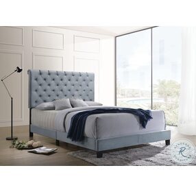 Warner Slate Blue Velvet Upholstered Queen Panel Bed