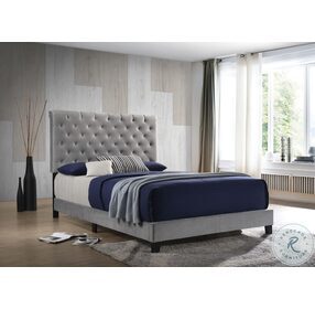Warner Gray Velvet Upholstered King Panel Bed