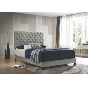 Warner Gray Velvet Upholstered Queen Panel Bed