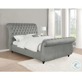Chelles Grey King Upholstered Sleigh Bed