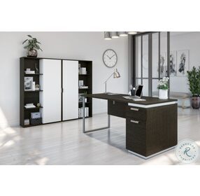 Aquarius Deep Grey And White 3 Piece Desk With Single Pedestal And Two Storage Units With 8 Cubbies