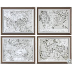 World Maps Framed Gray Print Set of 4