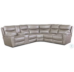 Ovation St. Laurent Taupe Leather 137" Power Reclining Sectional with Power Headrest