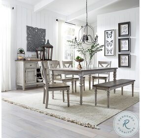 Cottage Lane Antique White And Weathered Gray Dining Bench