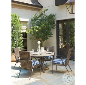 Cypress Point Ocean Honey Limestone And Aged Iron Outdoor Dining Table