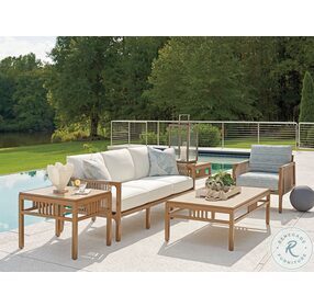 St Tropez Ivory Taupe Stone And Golden Brown Teak Outdoor Rectangular Cocktail Table