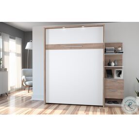 Cielo Rustic Brown And White 85" Queen Murphy Bed With Storage Cabinet