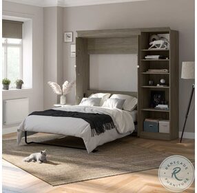 Versatile Walnut Grey 89" Full Murphy Bed With One Shelving Unit