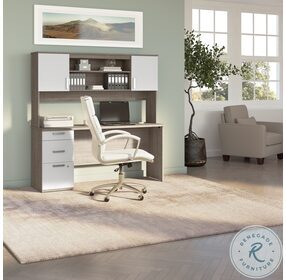 Ridgeley Silver Maple And Pure White 65" Computer Desk with Hutch