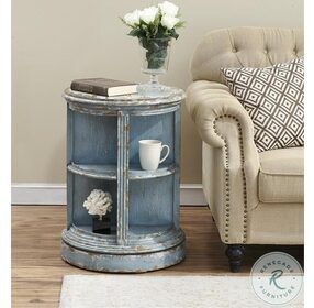 Burton Aged Blue And Tan Swivel Accent Table