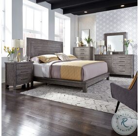 Modern Farmhouse Distressed Dusty Charcoal King Platform Bed