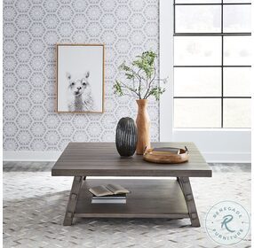 Modern Farmhouse Distressing Dusty Charcoal Oversized Square Cocktail Table